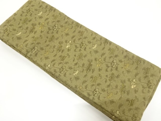 JAPANESE KIMONO / ANTIQUE FLORAL PATTERN WOVEN HANHABA OBI (WEARABLE)